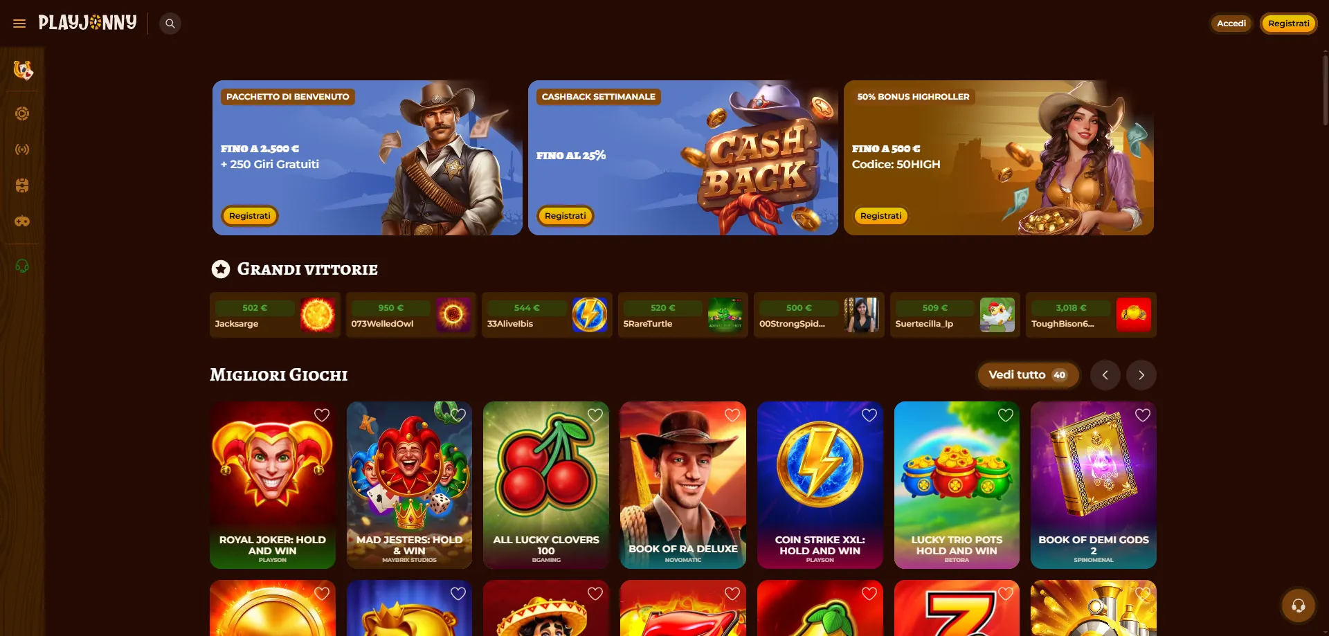 Le slot più popolari su Play Jonny: provider e RTP